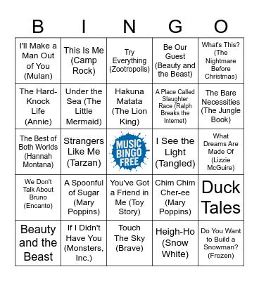 DISNEY Bingo Card