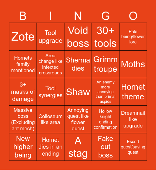 Shingen silksong Bingo Card