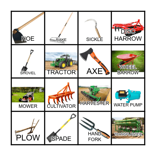 Equipment and Tools in Agriculture Bingo Card
