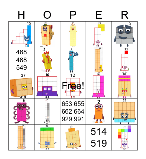 Number blocks Bingo Card