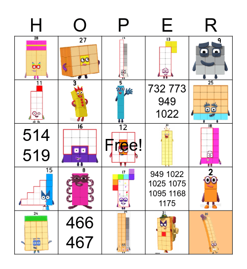 Number blocks Bingo Card