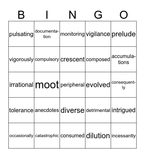 UNIT 7 ENGLISH Bingo Card