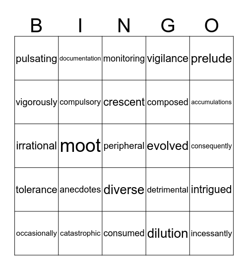 UNIT 7 ENGLISH Bingo Card