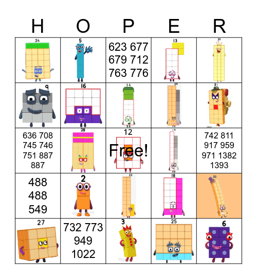 Number blocks Bingo Card