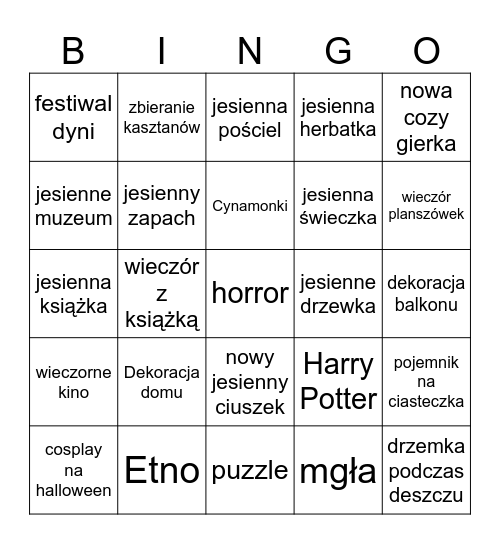 Jesienne bingo 2025 Bingo Card
