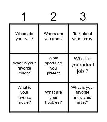 Introduce Yourself Bingo Card