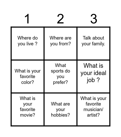 Introduce Yourself Bingo Card
