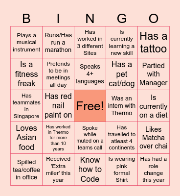 Colleague Bingo Card