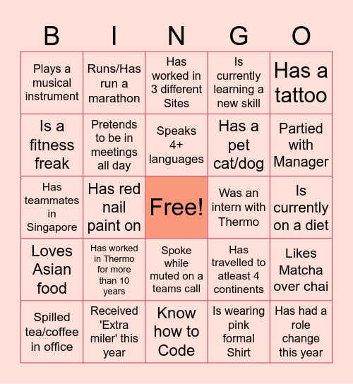 Colleague Bingo Card
