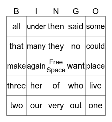 Treasures Unit 2 Word Wall Words Bingo Card