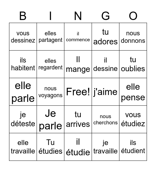 -ER Verb Bingo Card