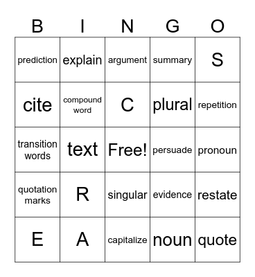 RACES Vocabulary Bingo Card