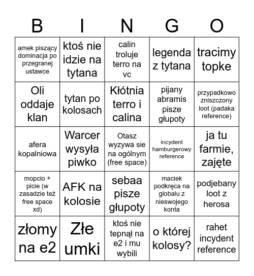 Afkerskie Bingo Card