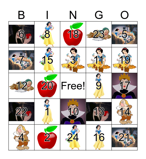 Snow White Bingo Card