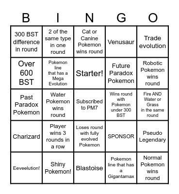 PM7 Surprise Trade Bingo Card