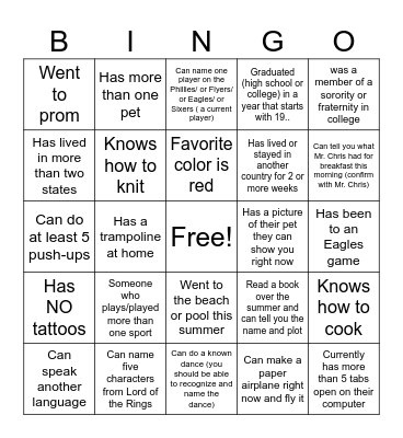 Find Someone Who: Bingo Card