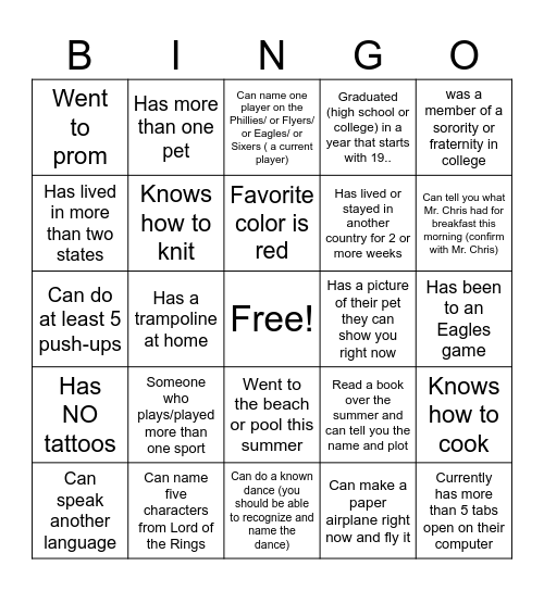 Find Someone Who: Bingo Card