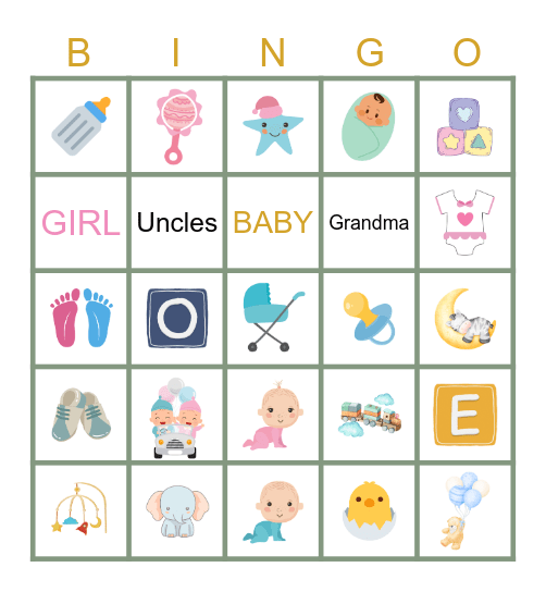 Gender Reveal Bingo Card