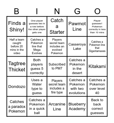 PM7 Secret Pokemon team Bingo Card