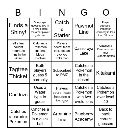PM7 Secret Pokemon team Bingo Card