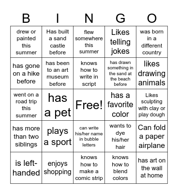 Art Bingo Card