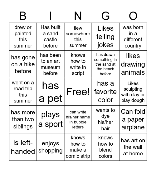 Art Bingo Card
