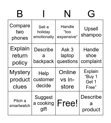 Sales Roleplay Bingo Card