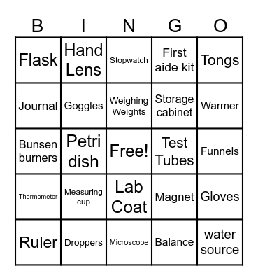 Science Tools Bingo Card