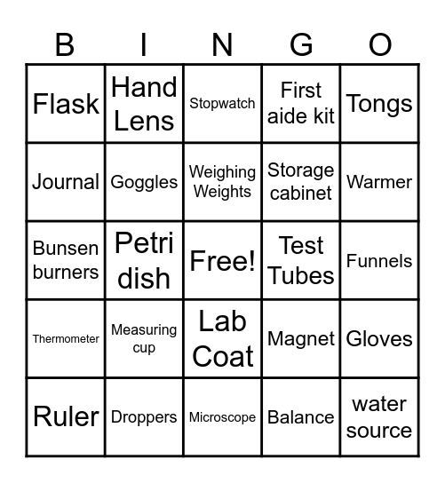 Science Tools Bingo Card