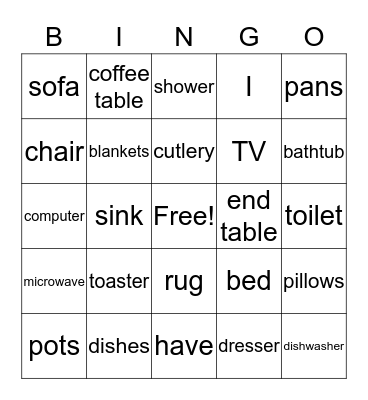 house furnishings Bingo Card