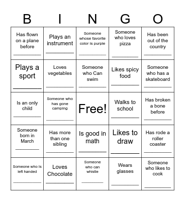 Get to know you Bingo Card