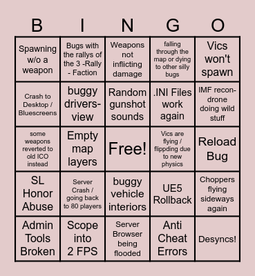 Squad UE5 Bingo Card