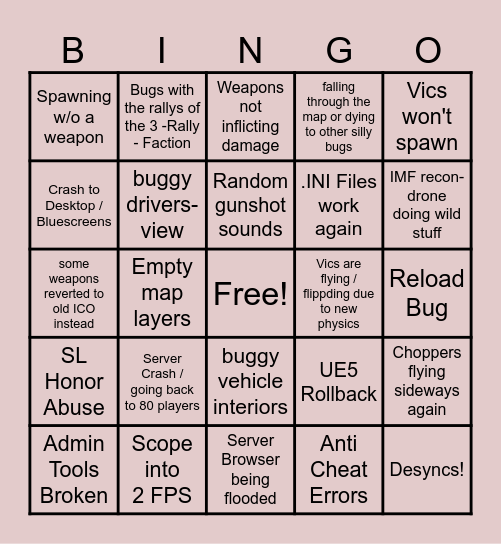 Squad UE5 Bingo Card