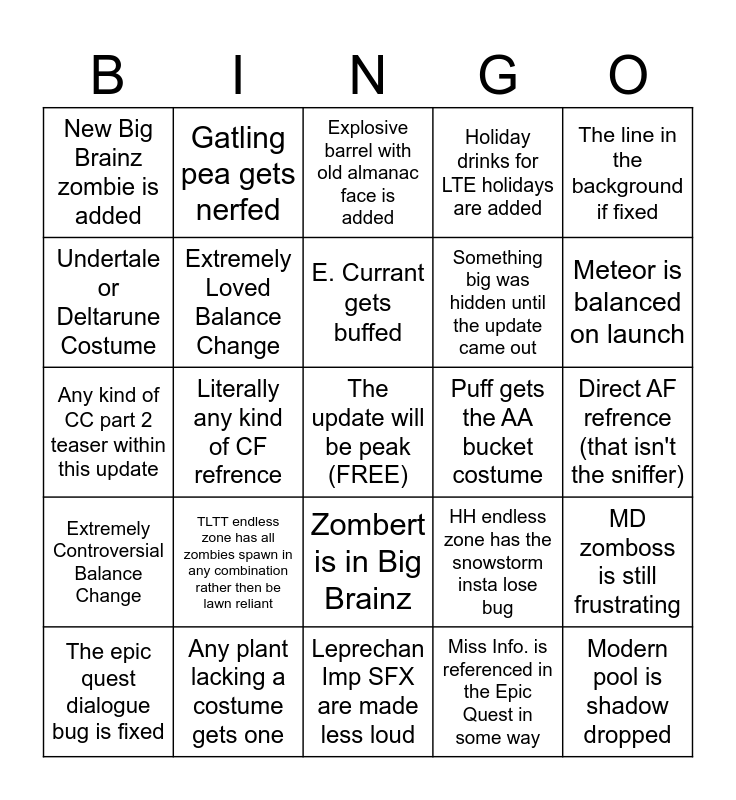 Reflourished Update Bingo Card