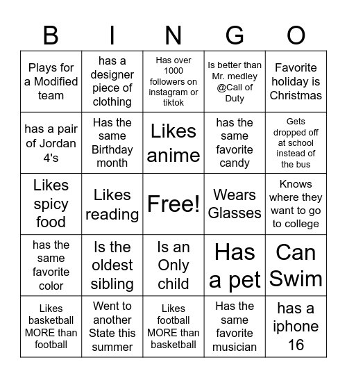 Untitled Bingo Card