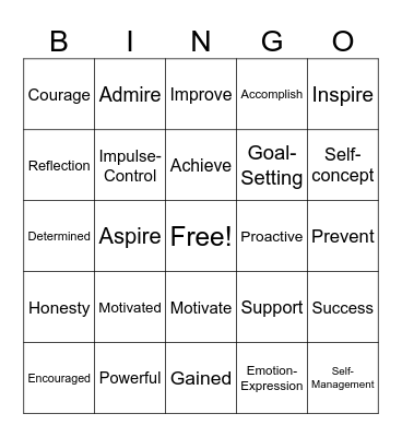 Positive Action Words Bingo Card