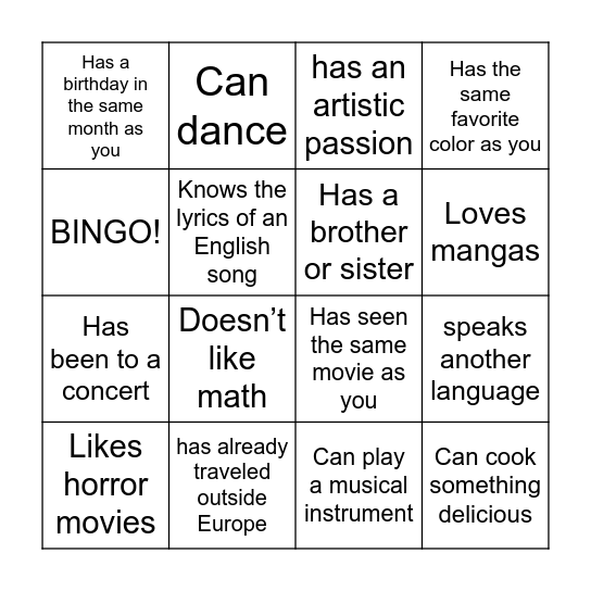 PERSONALITIES BINGO Card