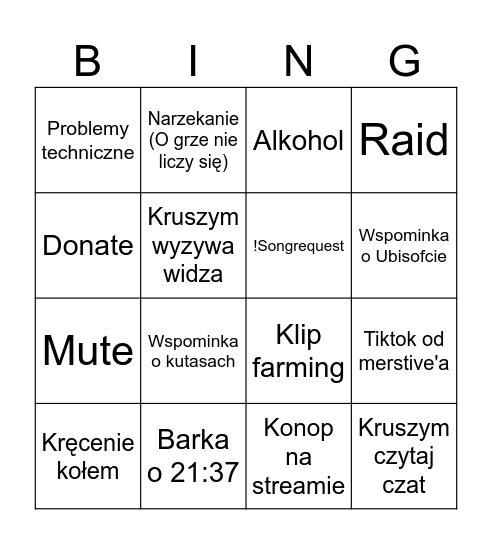 Kruszymowe Bingo Card