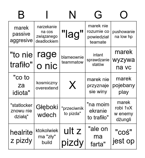 Deadlock z markiem Bingo Card