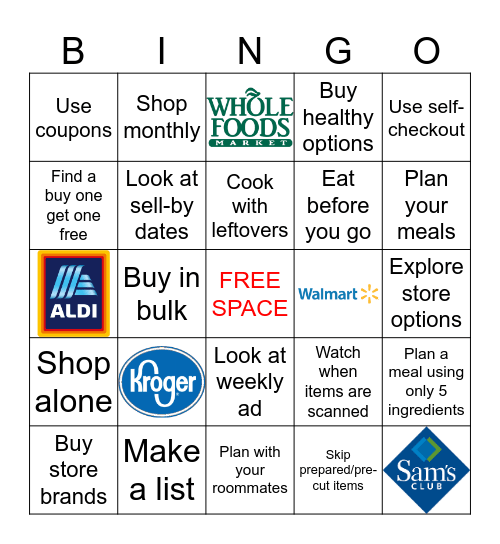Grocery Bingo Card
