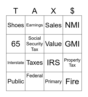 Taxes Bingo Card