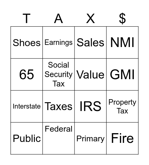 Taxes Bingo Card