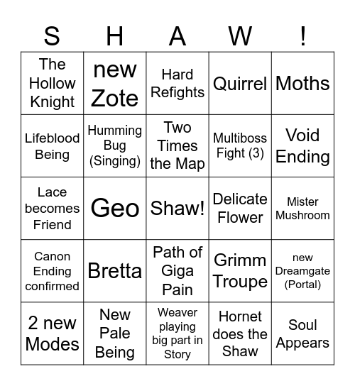 Silksong Bingo Card