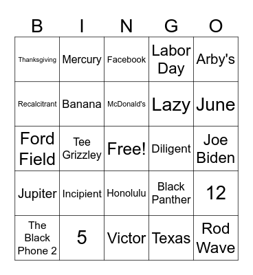 Diligent and Satiate Bingo Card