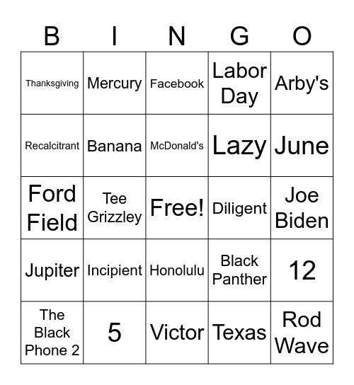 Diligent and Satiate Bingo Card