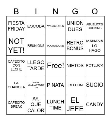 ERNESTINA'S RETIREMENT Bingo Card