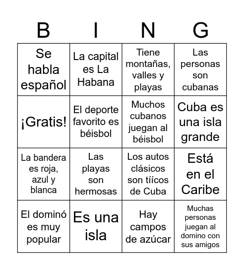 CUBA Bingo Card