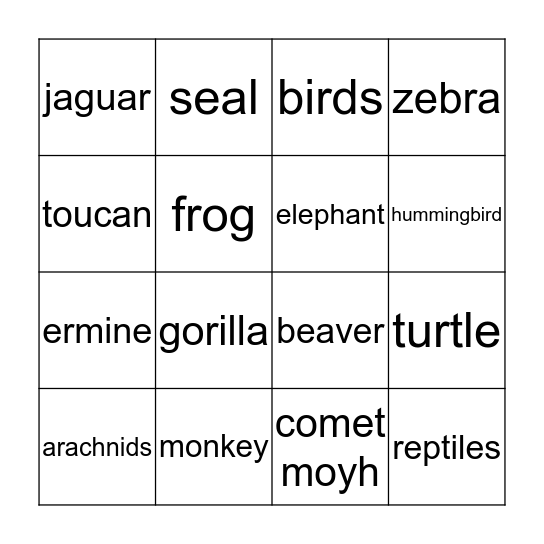 woods animals biomes Bingo Card