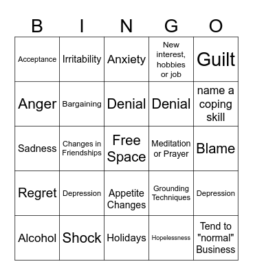 Grief Bingo Card