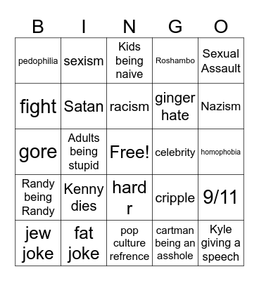 South Park Bingo Card